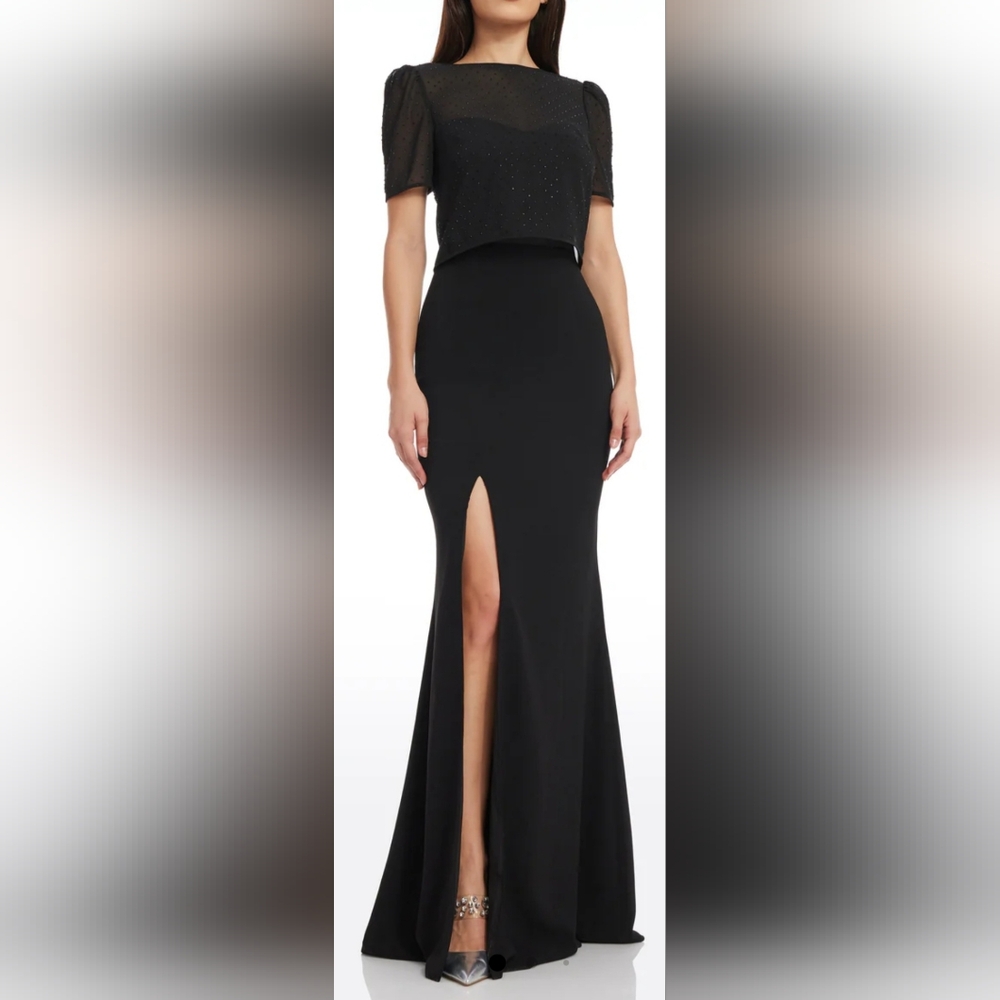 Dress the Population Amanda Puff Sleeve Trumpet Gown in Black Size XS New